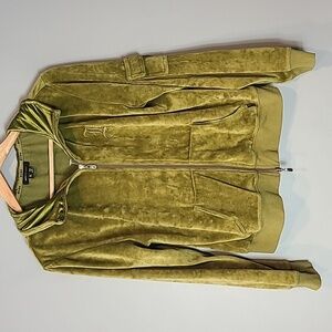 BCBG Y2K Track Jacket Size XL Green Satin Velvet Velour Full Zip Embroidered